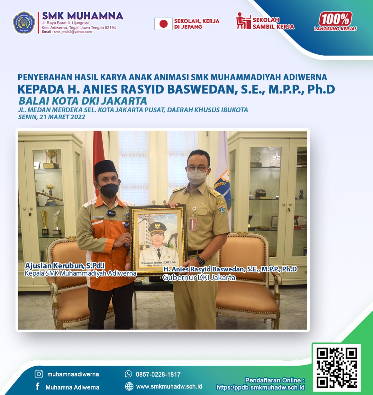 Penyerahan hasil karya jurusan Animasi untuk H. Anies Rasyid Baswedan, S.E., M.P.P., Ph.D